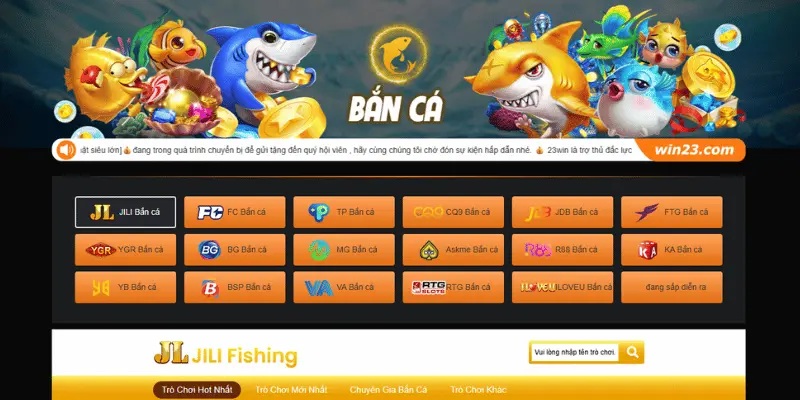 Sảnh bắn cá tại 23win đồ họa đẹp và nhiều trò chơi giải trí